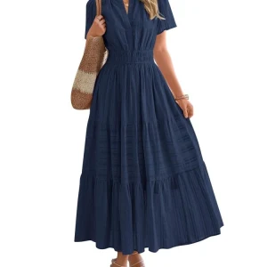 Kurzarm-Chiffon-Maxikleid mit Taschen