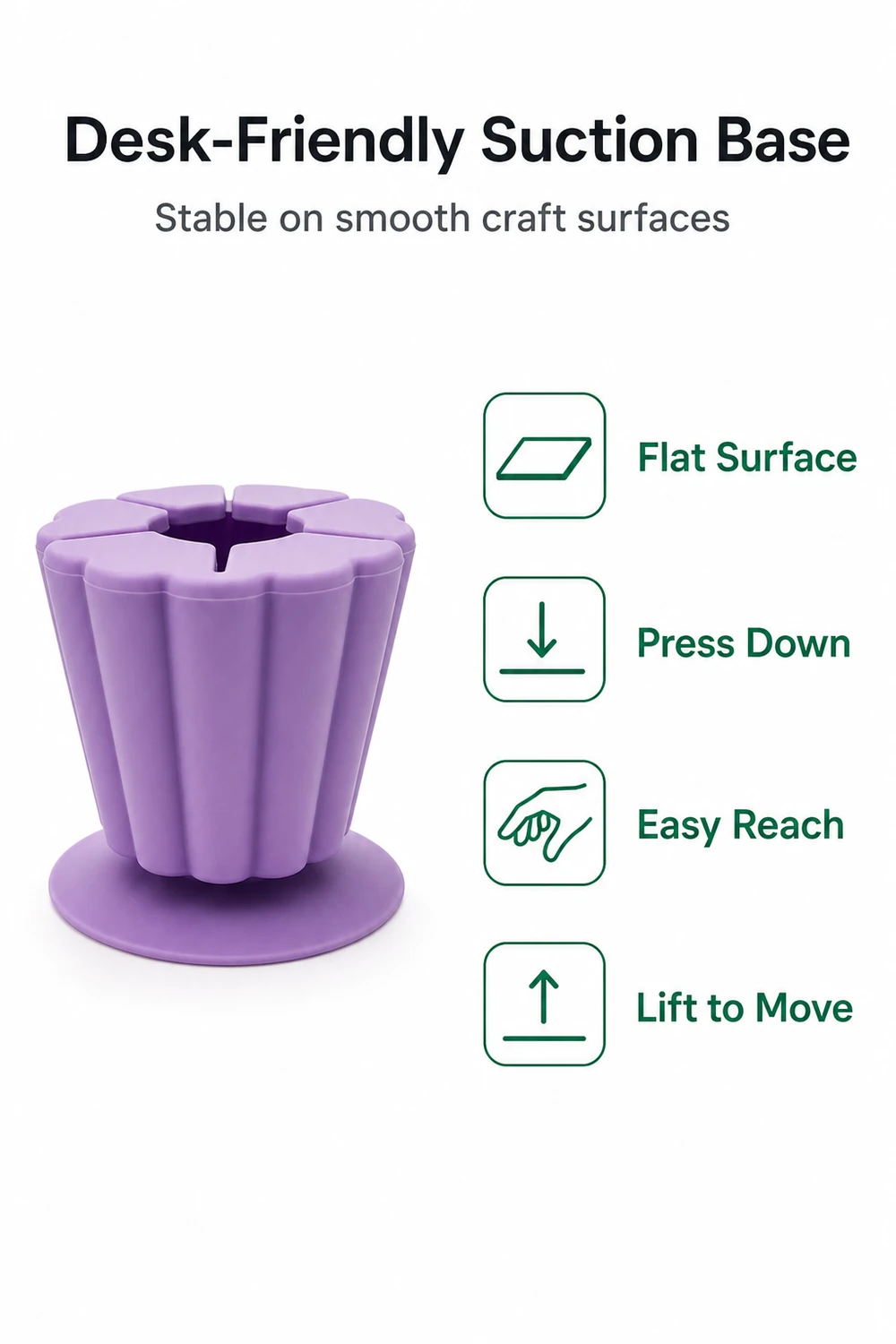 Purple flower-shaped scrap collector on a flat surface