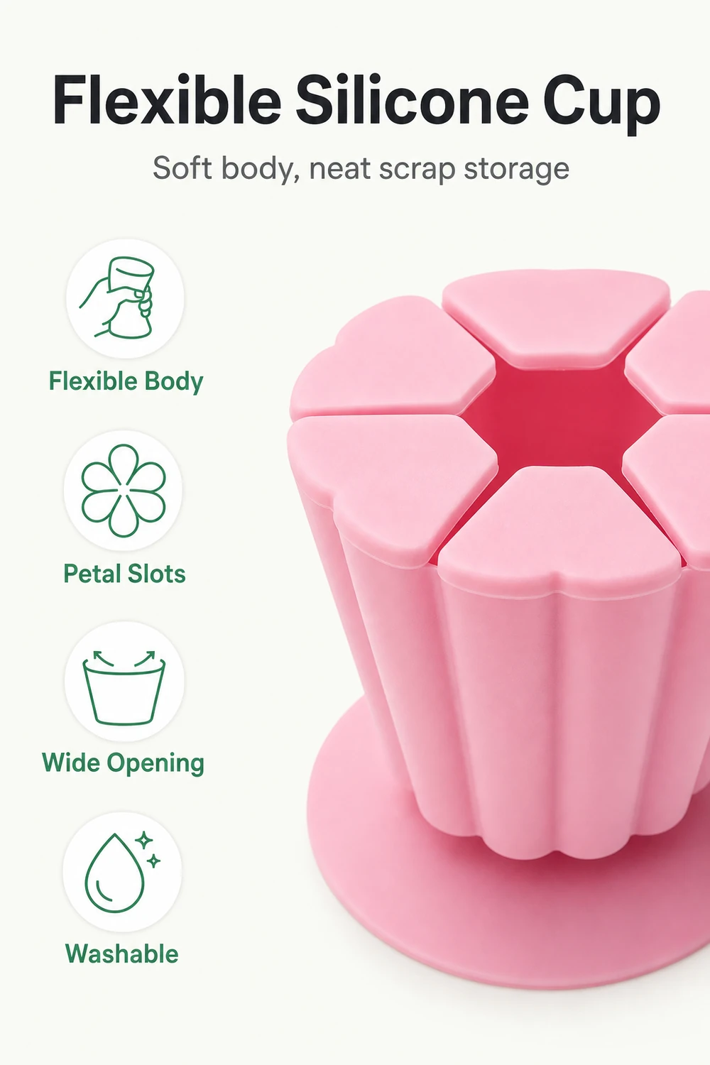 Close-up of a pink flower-shaped collector with segmented slots and an open center