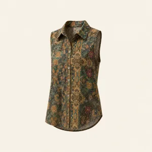Blusa floreale smanicata con bottoni da donna
