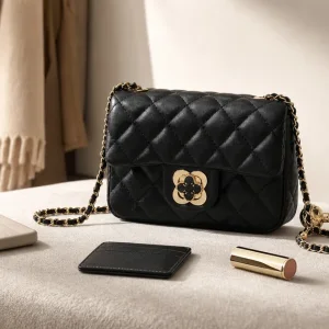 Small Quilted Chain Crossbody Bag with Clover Clasp: Size Guide