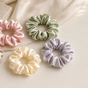 Small Satin Scrunchies Set of 5: Ponytail, Half-Up and Bun Guide