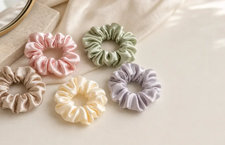 Petits chouchous satin lot de 5 pour queue demi-attache et chignon