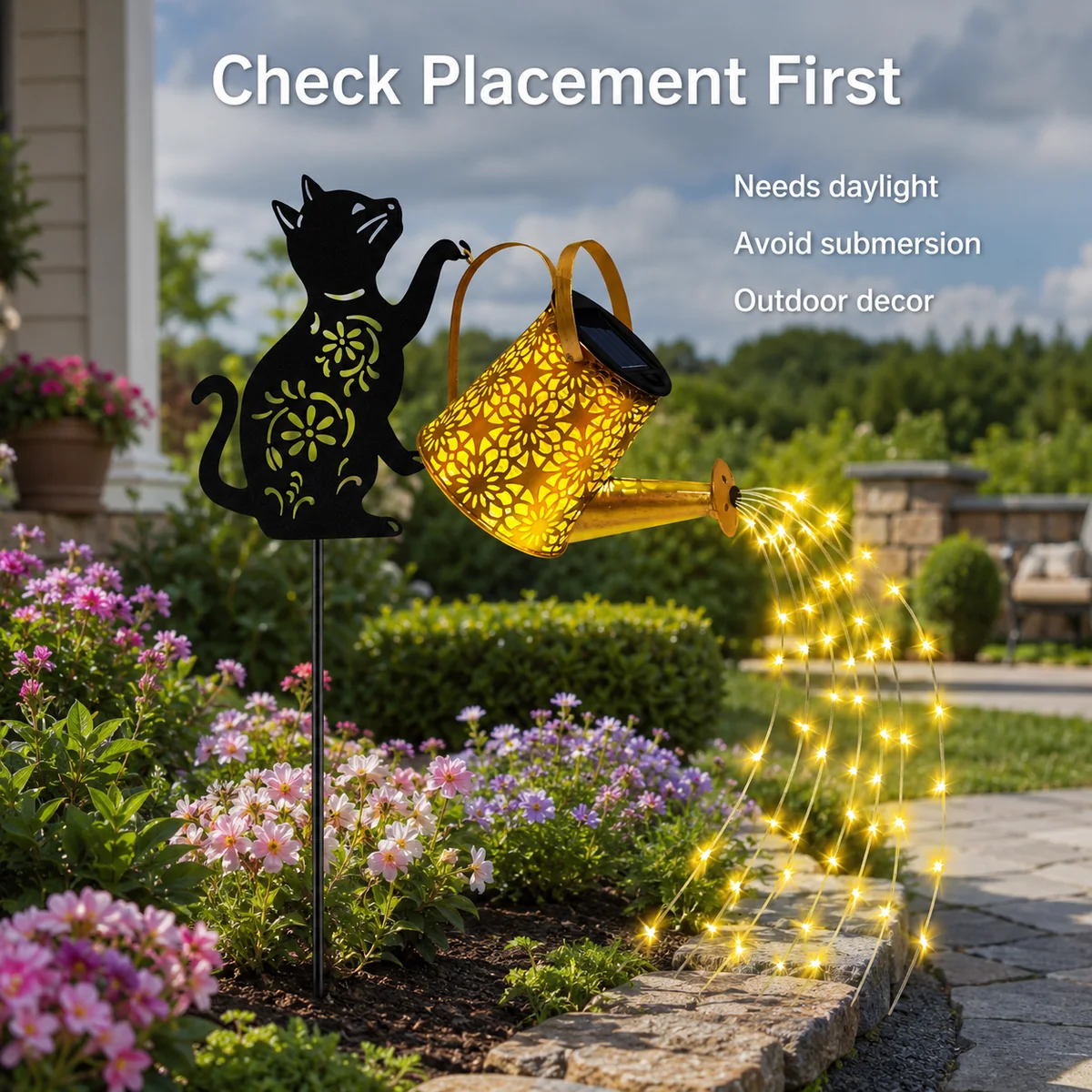 Pre-purchase check for Solar Watering Can Garden Light with Cat Silhouette