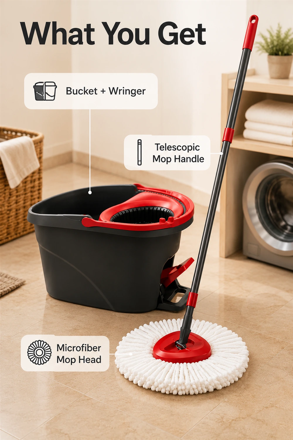 Spin-Mop-Eimer-Set mit Eimer Wringer Griff und Mikrofaser-Moppkopf