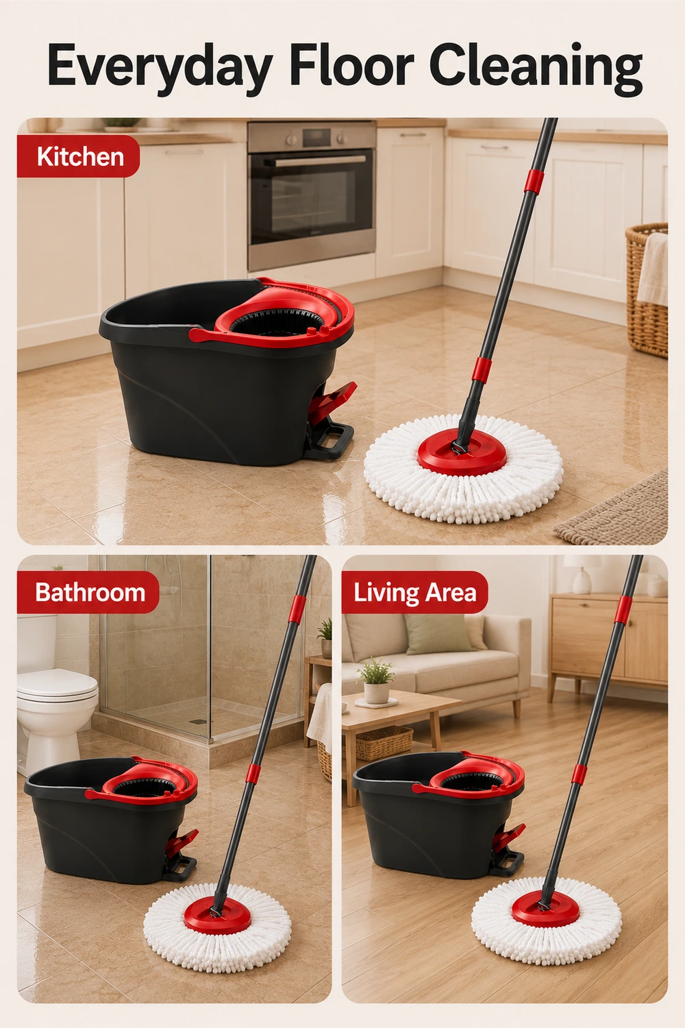 Spin-Mop-Eimer-Set für versiegelte Kuechen Bad- und Wohnbereichsboeden