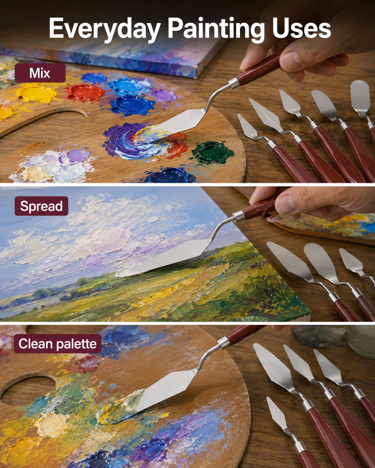 Usages quotidiens pour mélanger étaler et nettoyer une palette