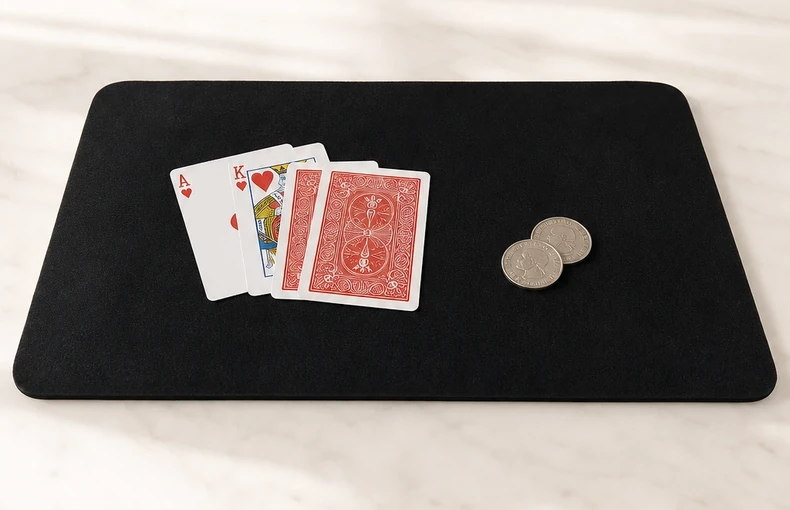 Alfombrilla de magia de cerca 30 × 20 cm: espacio para cartas y monedas