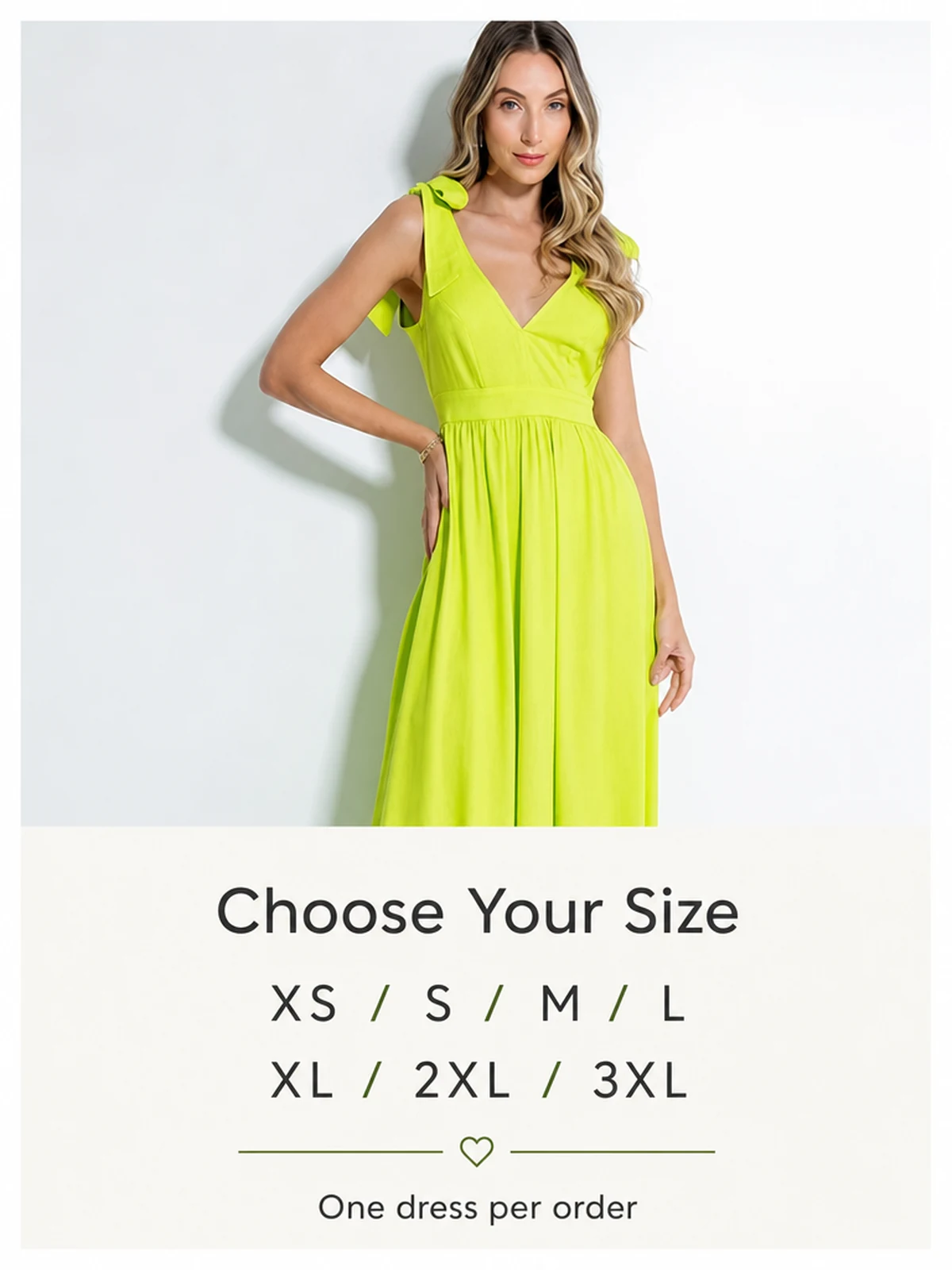 Guía de etiquetas de talla XS a 3XL, un vestido por pedido