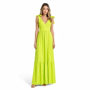 Vestido maxi amarillo con lazos y bajo de volante