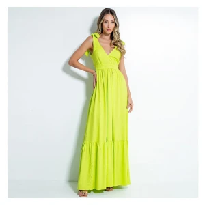 Maxikleid mit Bindetraegern und Rueschensaum für Damen