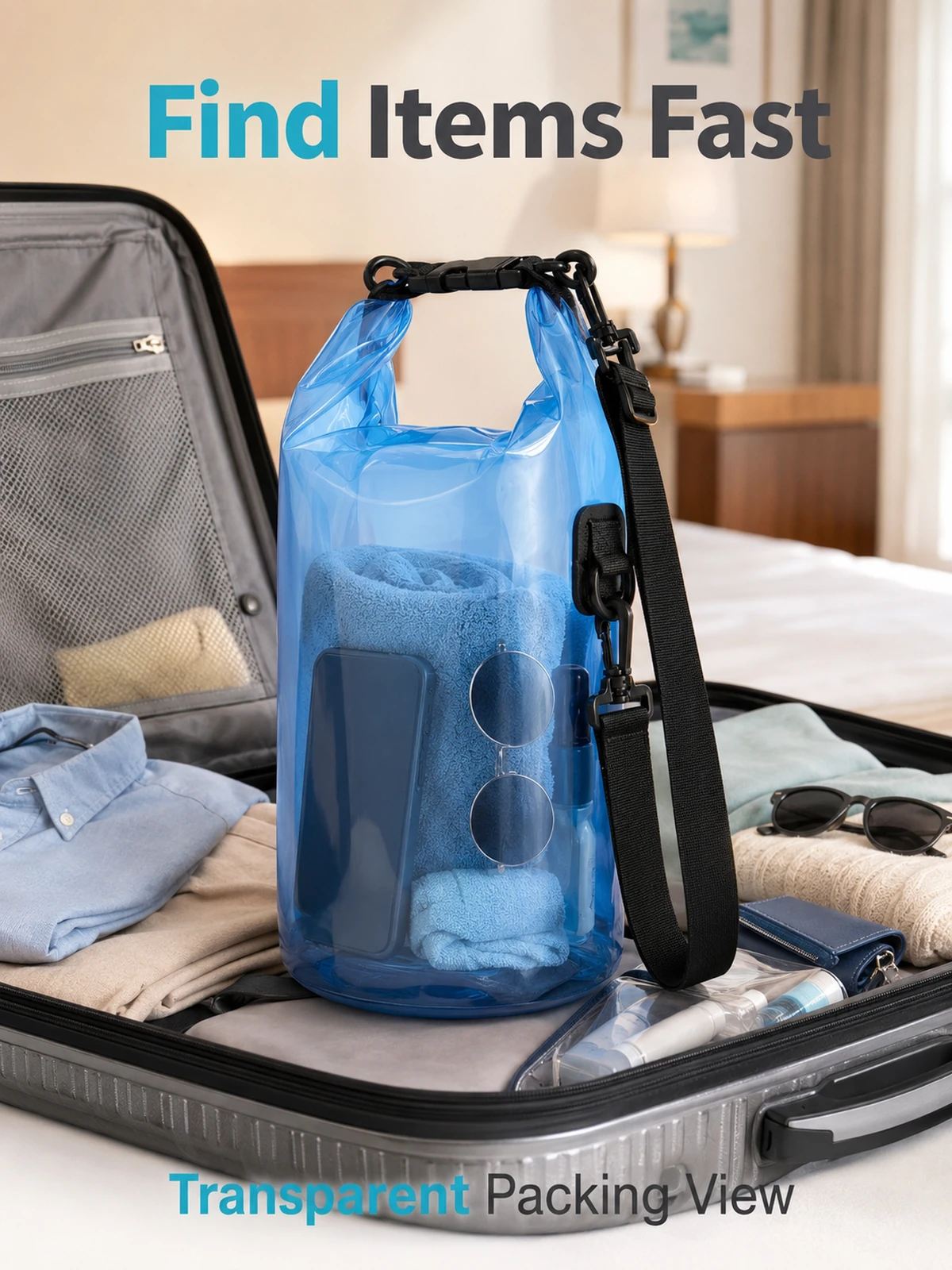 Imagen de detalle para Bolsa Seca Transparente Roll Top para Playa Kayak y Viaje