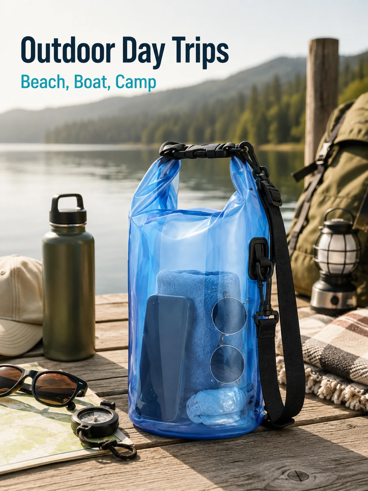 Escena de uso diario para Bolsa Seca Transparente Roll Top para Playa Kayak y Viaje