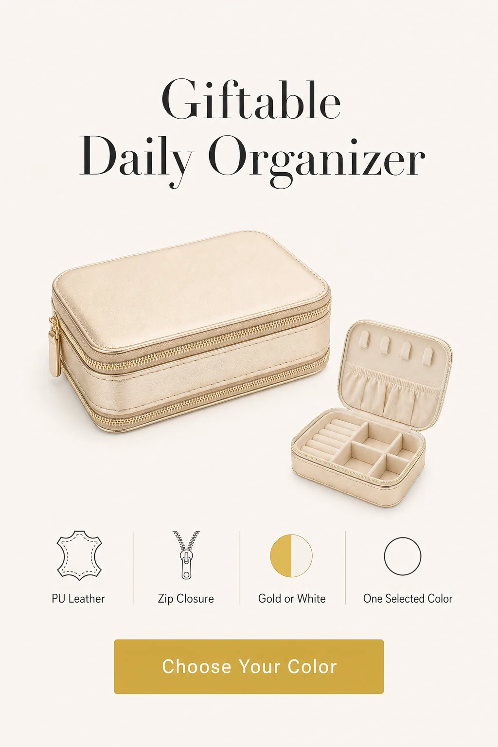 Geschenktauglicher Schmuck Organizer mit PU-Leder Finish und Reißverschluss