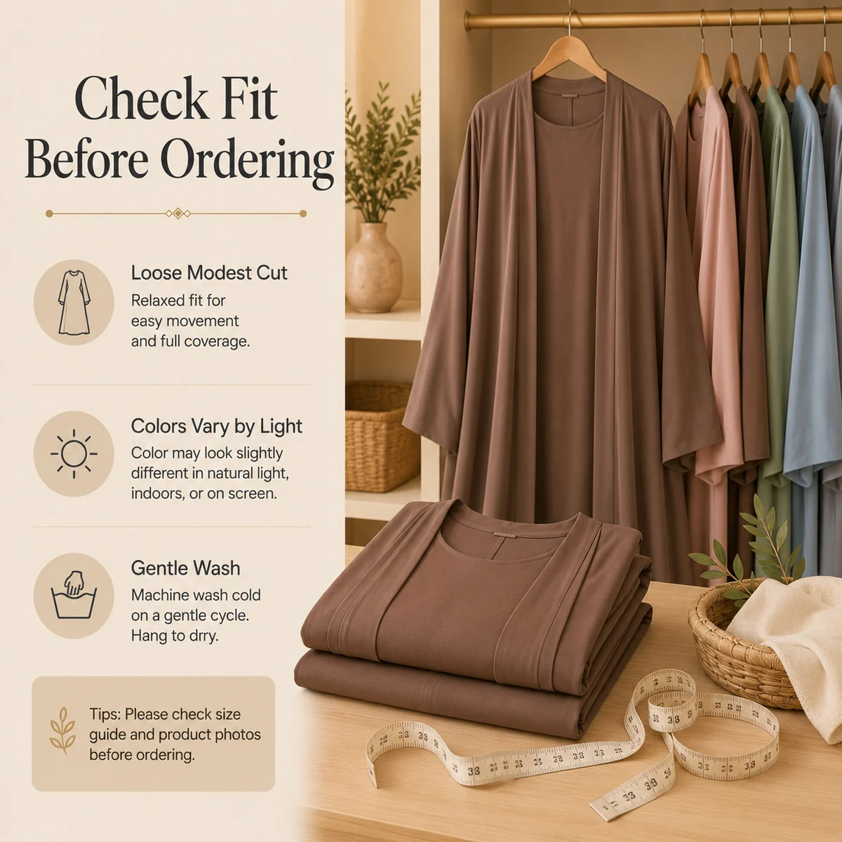 Pre-purchase check for Women's Two-Piece Modest Abaya Set with Inner Dress