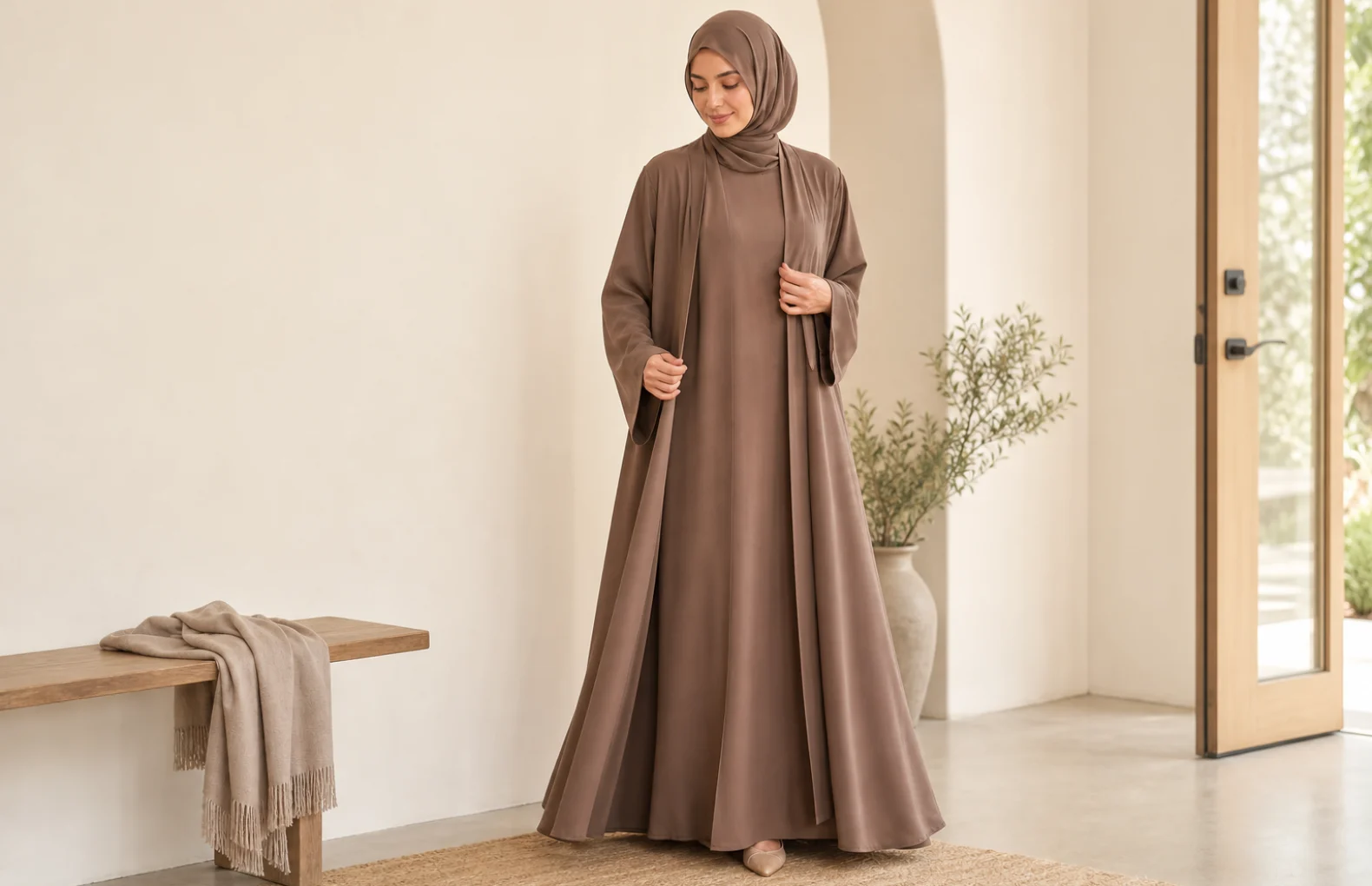 two-piece modest abaya set inner dress layering guide blog cover