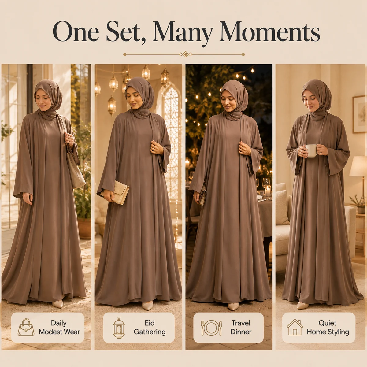 Everyday use scene for Women's Two-Piece Modest Abaya Set with Inner Dress
