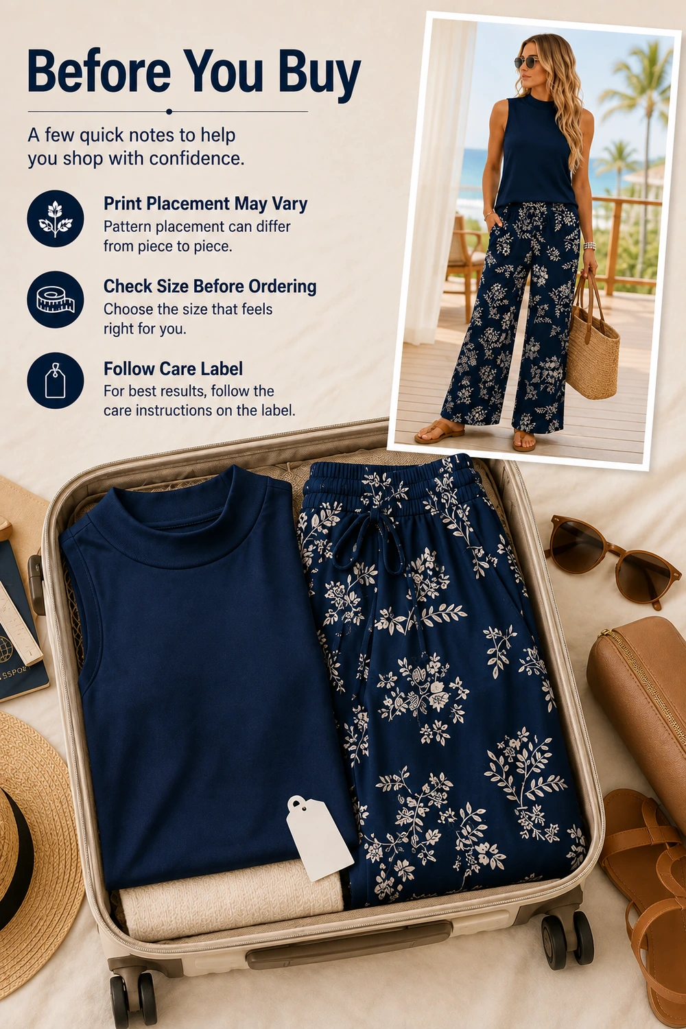Controllo prima dell’acquisto per Outfit viaggio due pezzi donna con pantaloni ampi