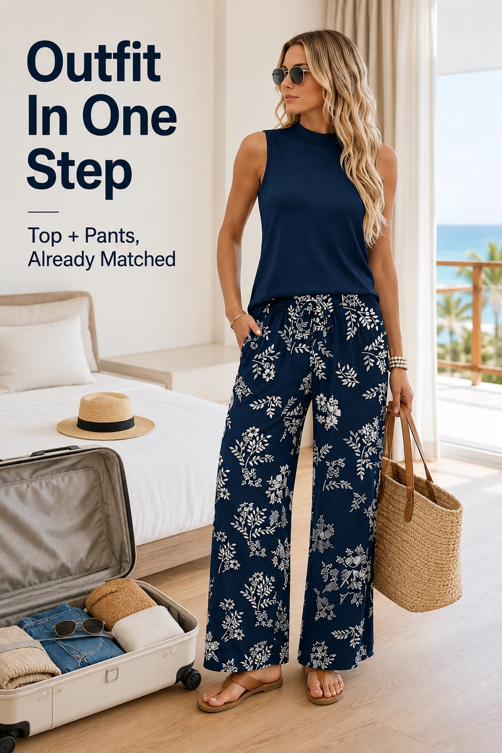 Immagine di dettaglio per Outfit viaggio due pezzi donna con pantaloni ampi