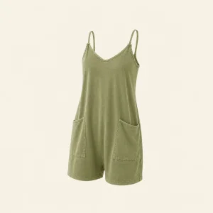V-Neck Romper-Jumpsuit-Shorts für Damen mit Taschen