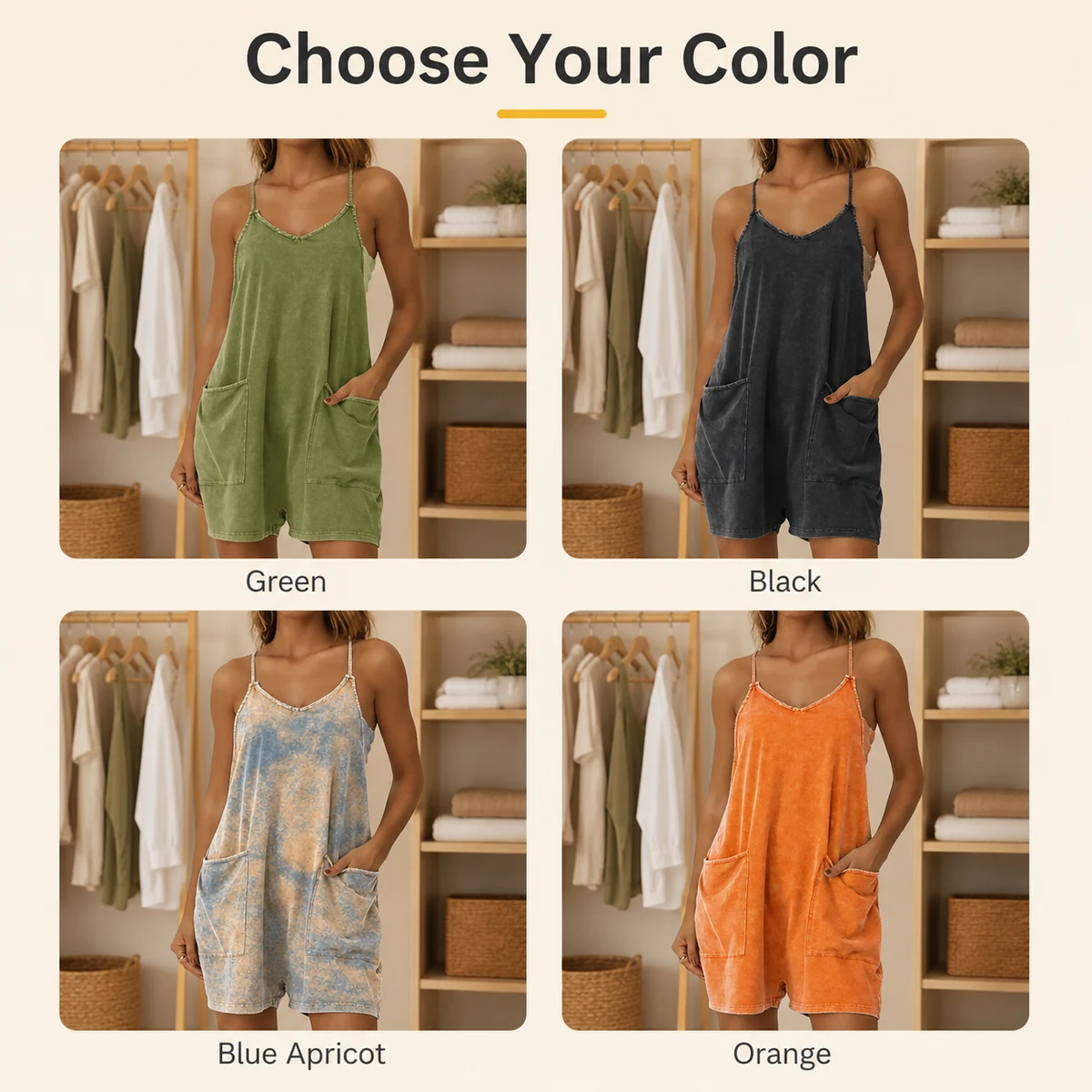 Pre-purchase check for Women's V-Neck Romper Jumpsuit Shorts with Pockets