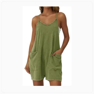 Women's V-Neck Romper Jumpsuit Shorts with Pockets