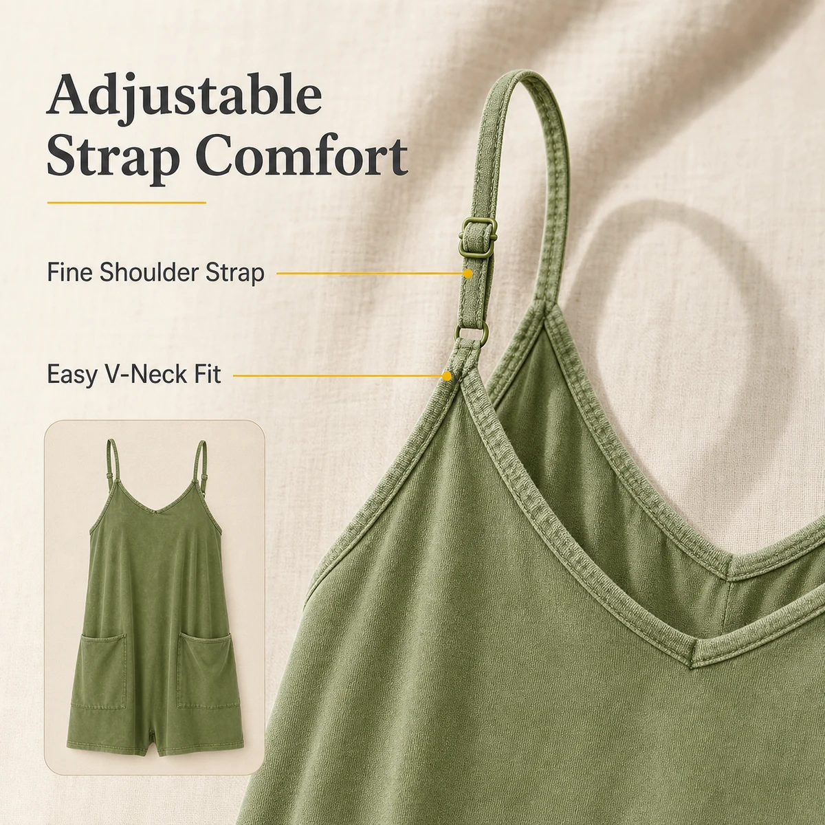 Detail image for Women's V-Neck Romper Jumpsuit Shorts with Pockets