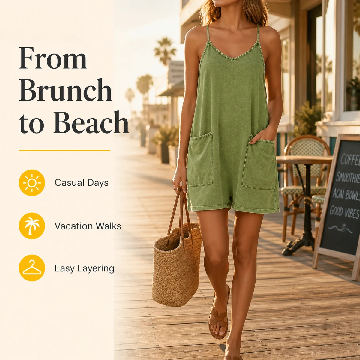 Everyday use scene for Women's V-Neck Romper Jumpsuit Shorts with Pockets