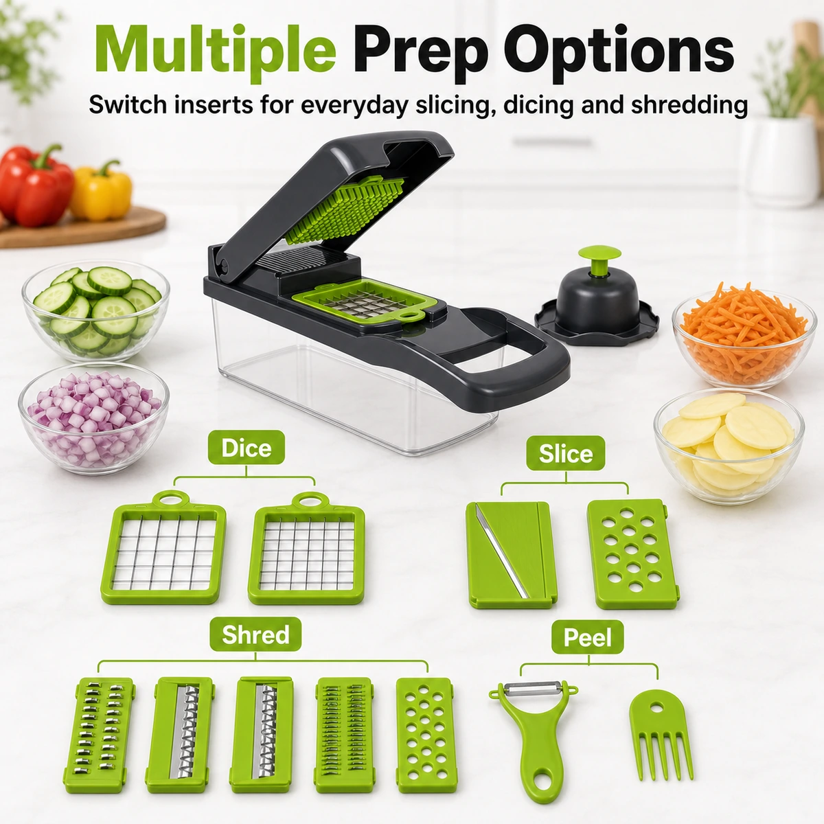 16-in-1 Manual Vegetable Chopper and Mandoline Slicer with Container fit or use detail