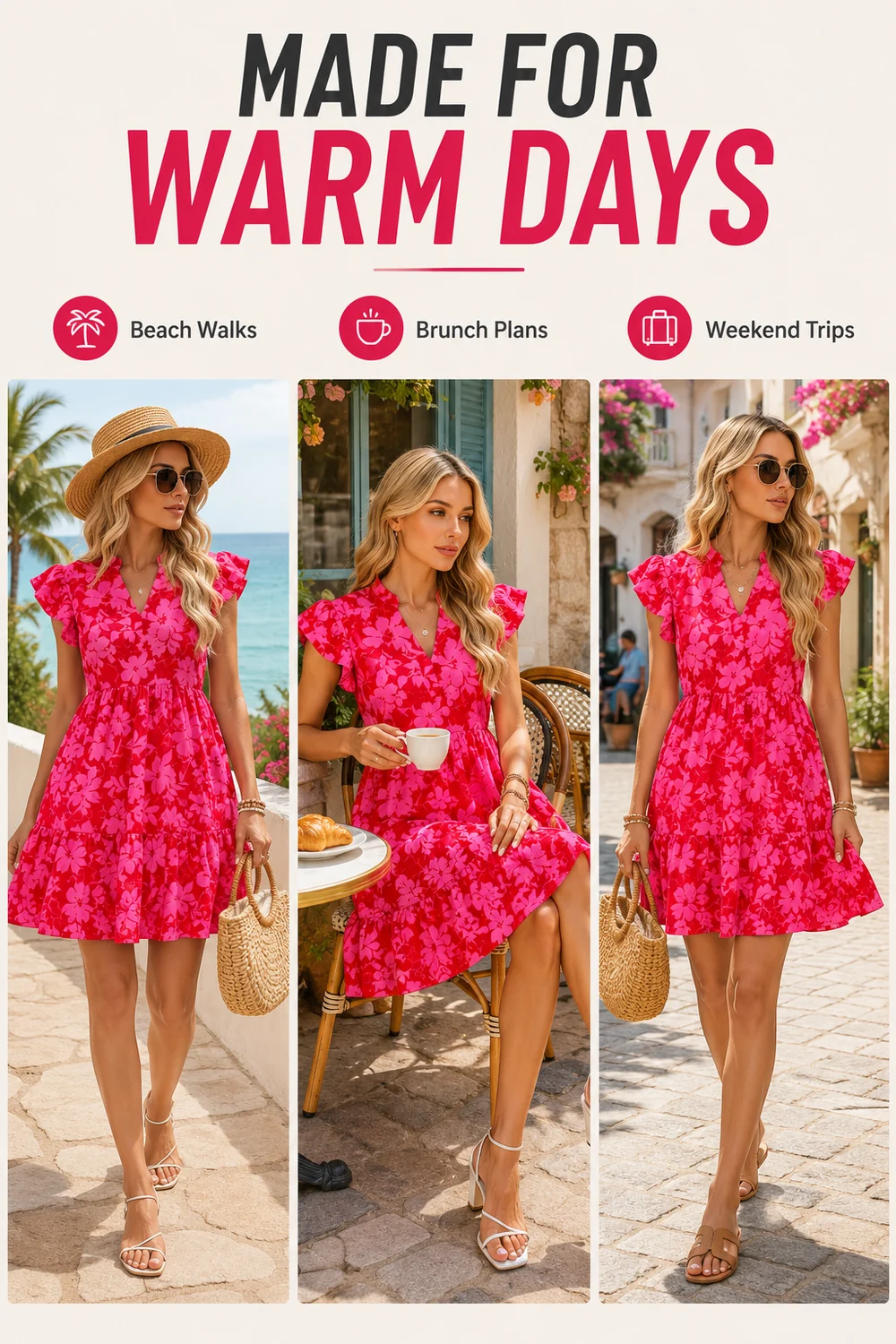 Image de détail pour Robe courte florale à volants pour plage