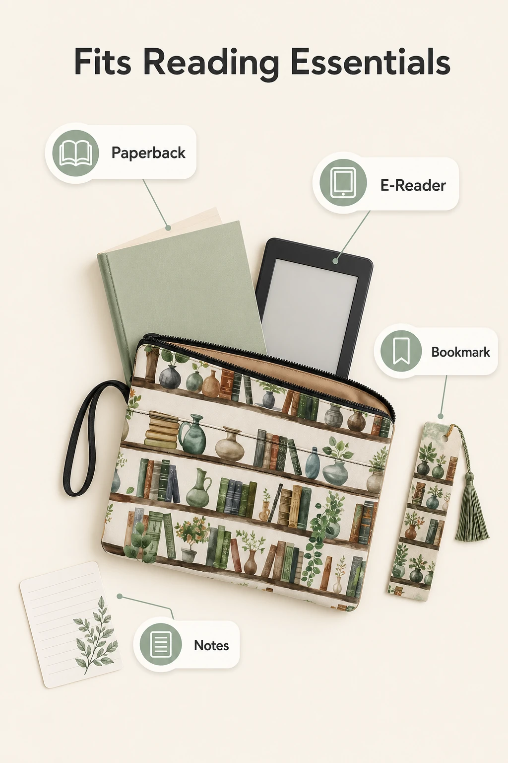 Infografica con libro e-reader note e custodia