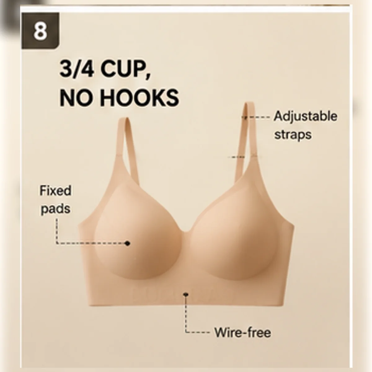 Material and structure detail for Women's Wire-Free Smooth Cup Bra for Daily Comfort