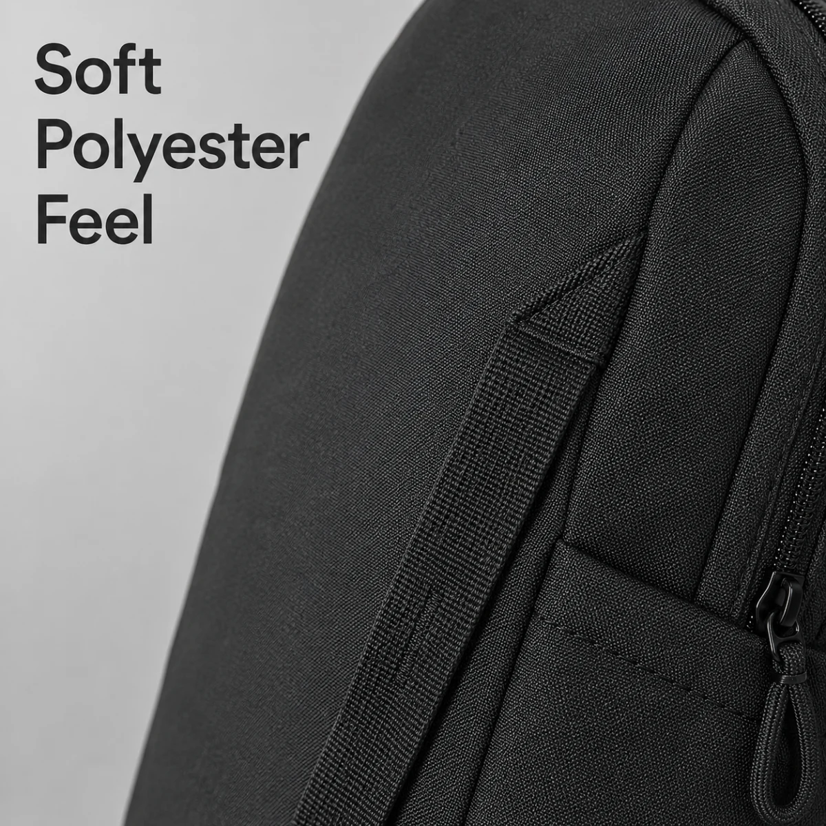 Detalhe de textura de poliéster em mochila feminina de trabalho