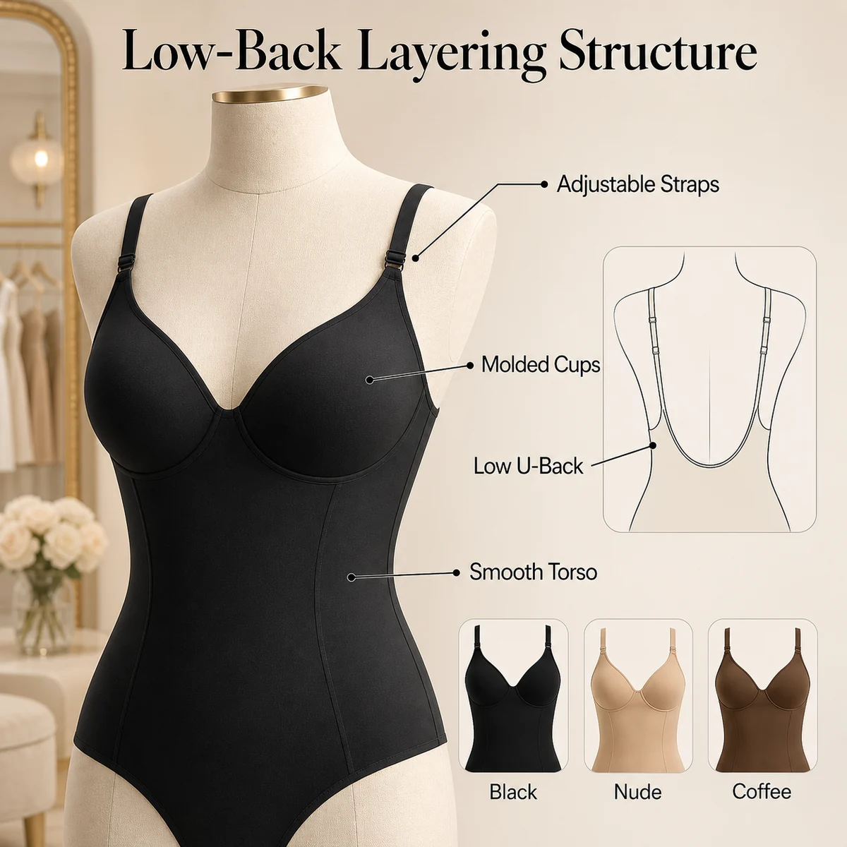 Imagen de detalle para Body shapewear sin espalda para mujer
