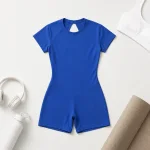 Women's Backless Short Sleeve Yoga Romper Jumpsuit