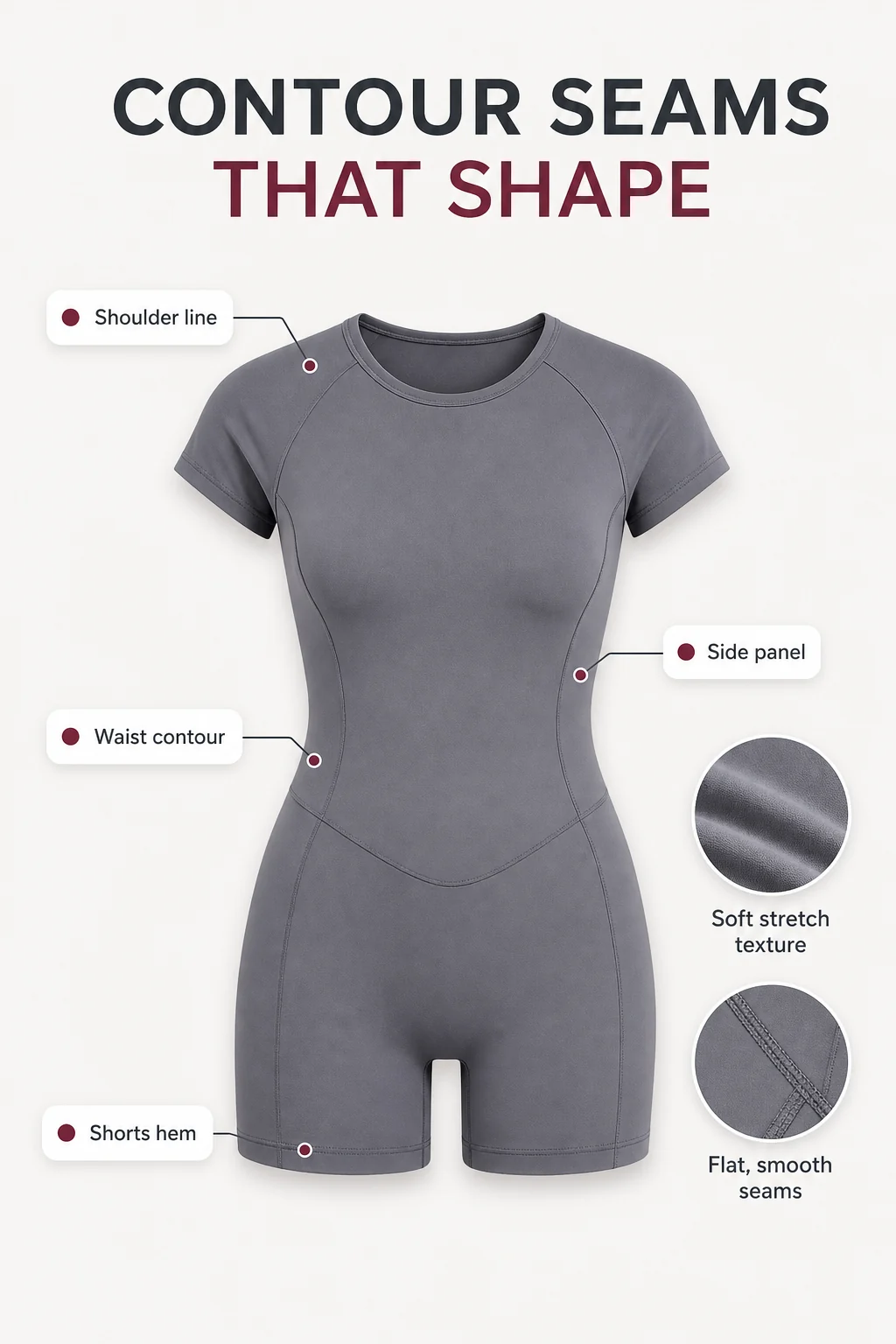 Women's Backless Short Sleeve Yoga Romper Jumpsuit material and structure detail