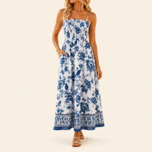 Vestido maxi boho mujer con bolsillos para playa