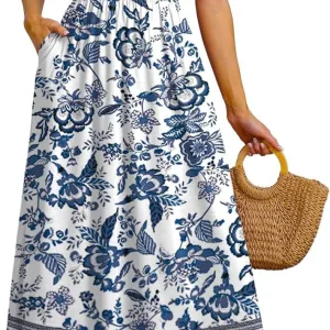 Vestito maxi boho donna con tasche per mare