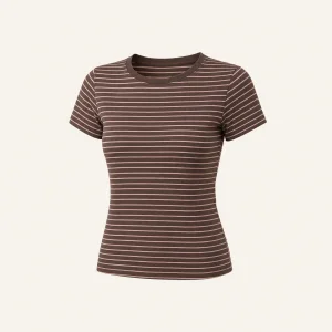 Camiseta entallada marrón a rayas para mujer