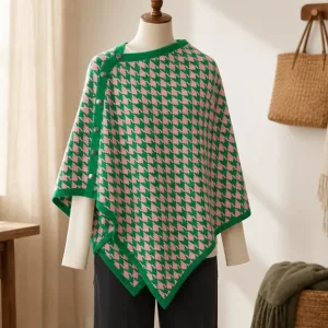 Poncho de Trico Xadrez Feminino: Ajuste, Camadas e Looks