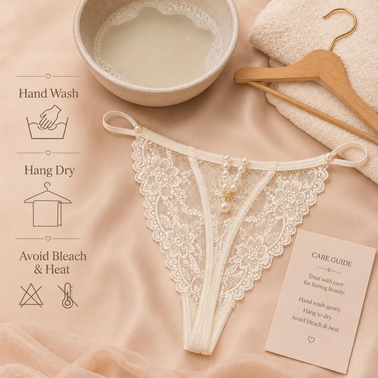 Material- und Strukturdetail für Damen Lingerie-String aus Spitze mit Perlendetail