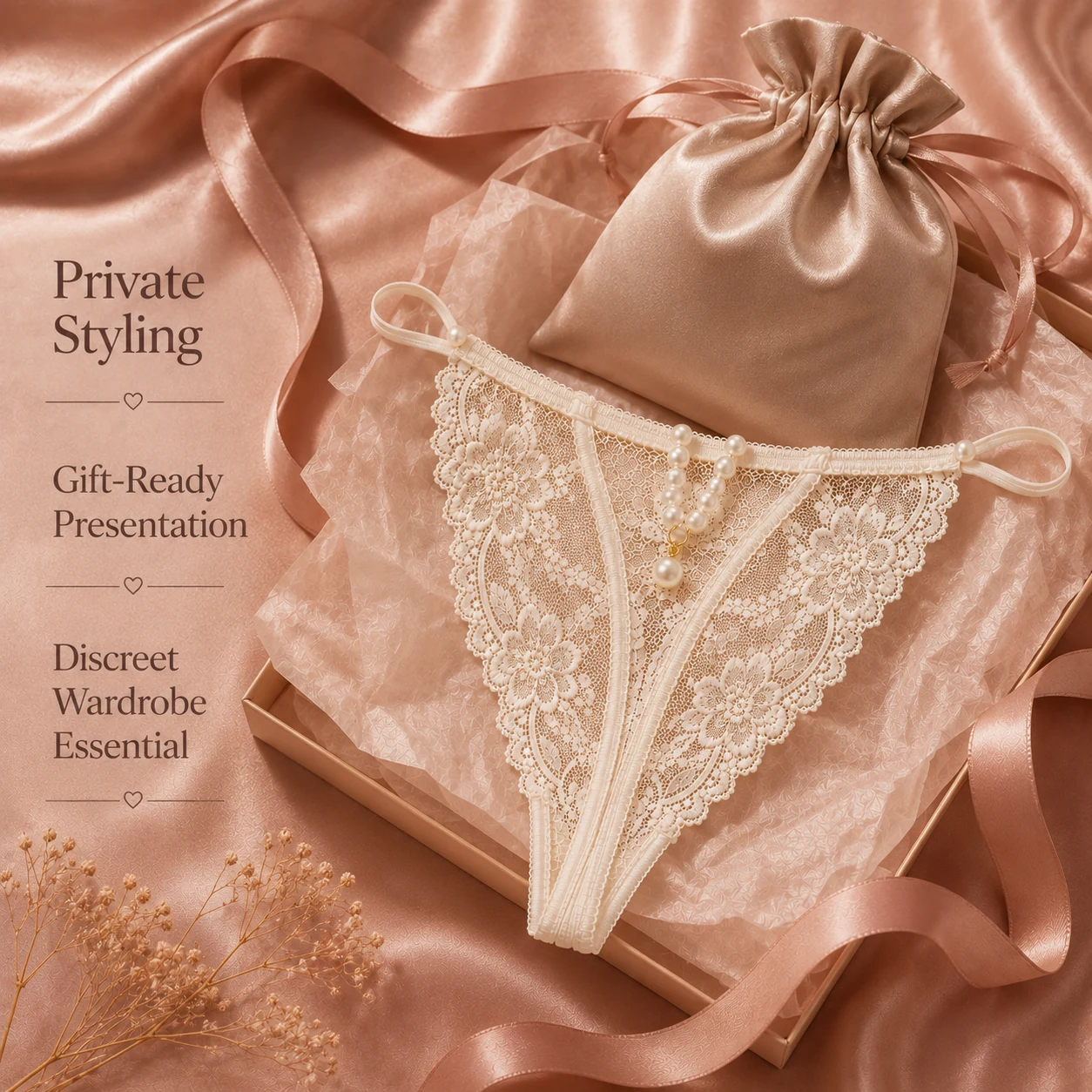 Alltagsszene für Damen Lingerie-String aus Spitze mit Perlendetail