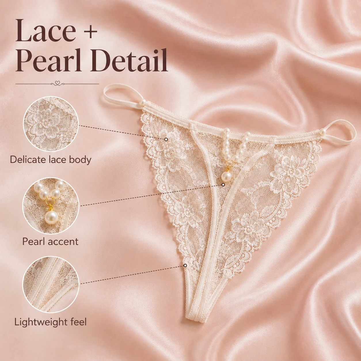Detailbild für Damen Lingerie-String aus Spitze mit Perlendetail