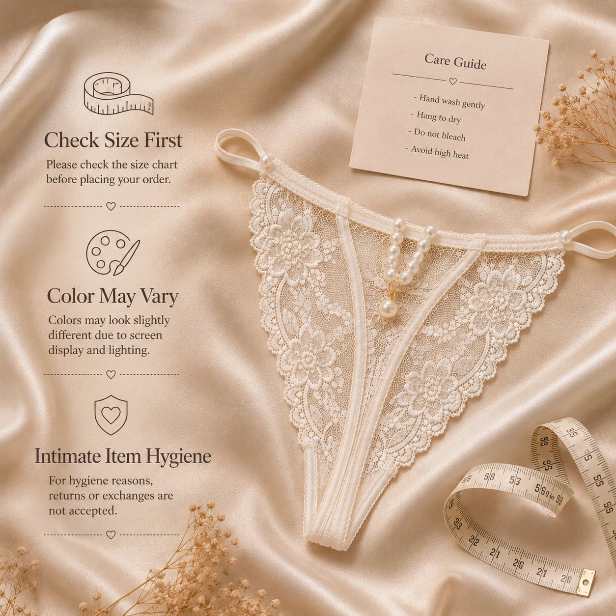 Kaufprüfung für Damen Lingerie-String aus Spitze mit Perlendetail