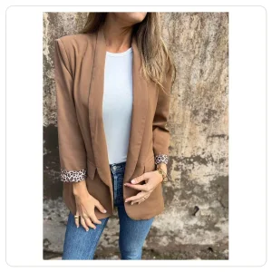 Women's Leopard Embroidered Long Blazer for Autumn Layering