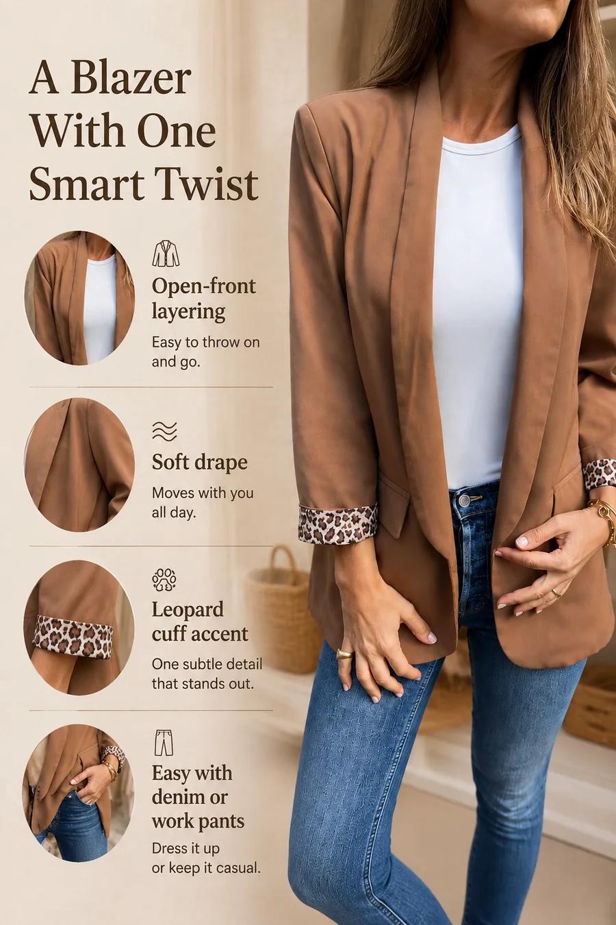Detail image for Women's Leopard Embroidered Long Blazer for Autumn Layering