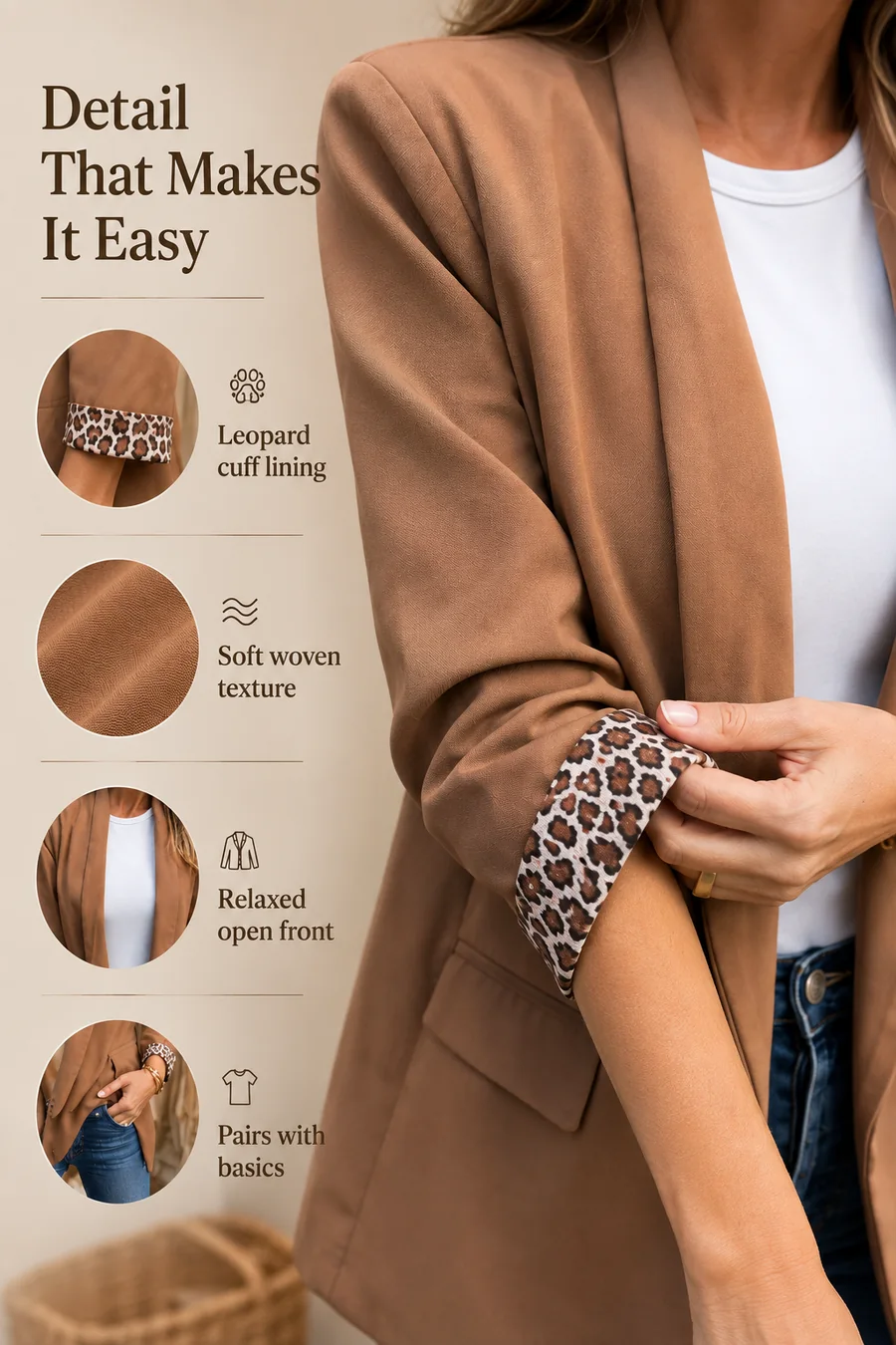 Size or use detail for Women's Leopard Embroidered Long Blazer for Autumn Layering