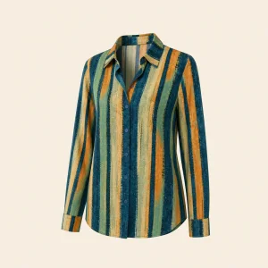 Camicia button-down a maniche lunghe da donna a righe per uso quotidiano
