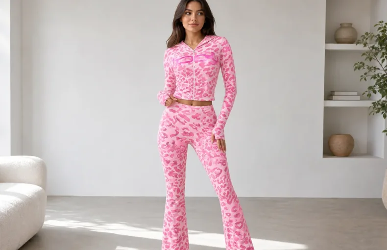 Conjunto de Hoodie con Cremallera y Pantalon Flare Estampado: Fit y Cuidado