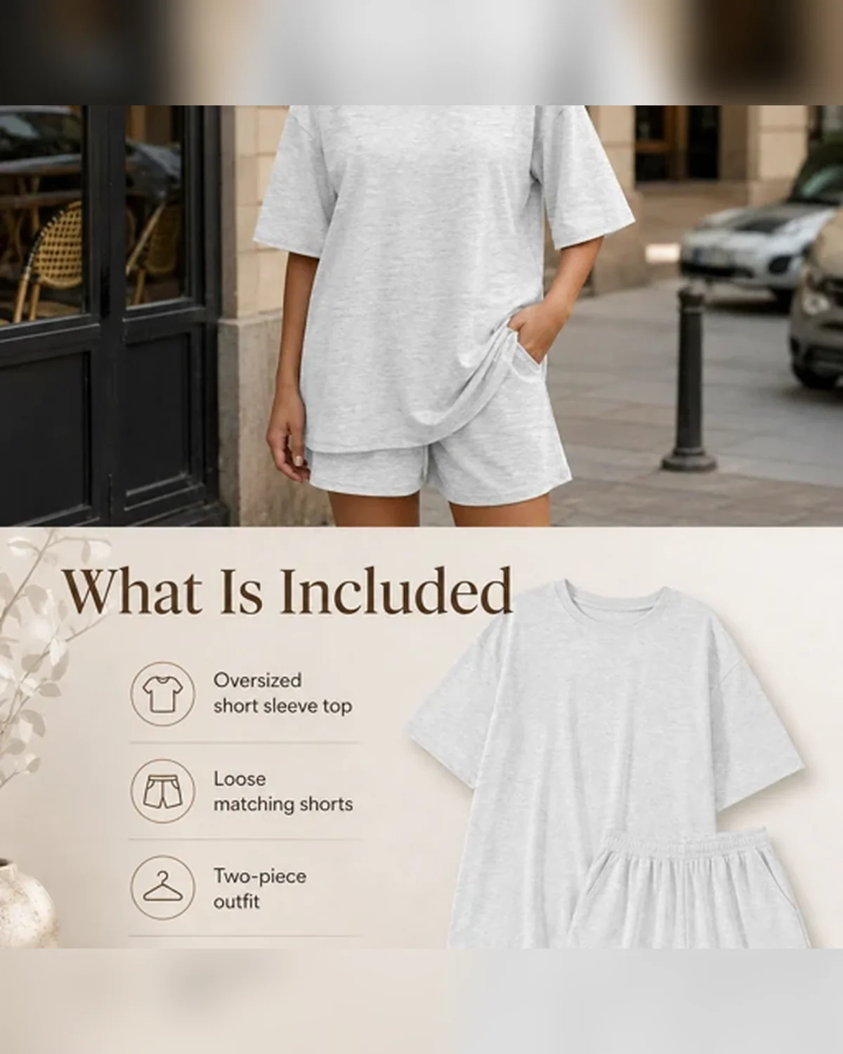 Pre-purchase check for Women's Ribbed Knit Two Piece Shorts Set for Summer